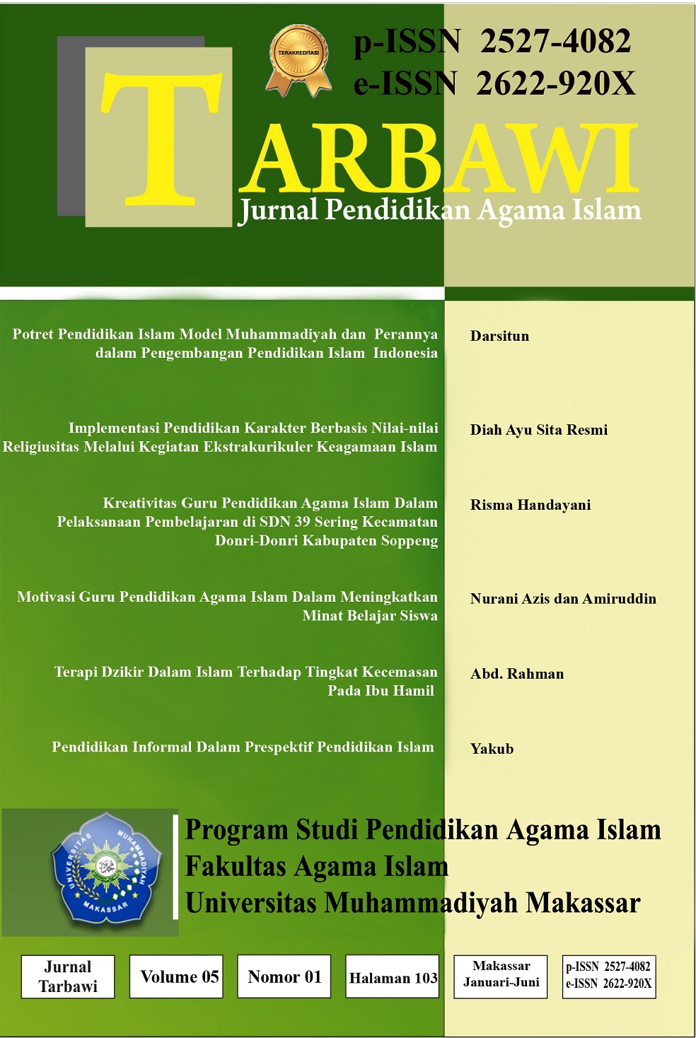 					View Vol. 5 No. 01 (2020): TARBAWI: JURNAL  PENDIDIKAN AGAMA ISLAM
				